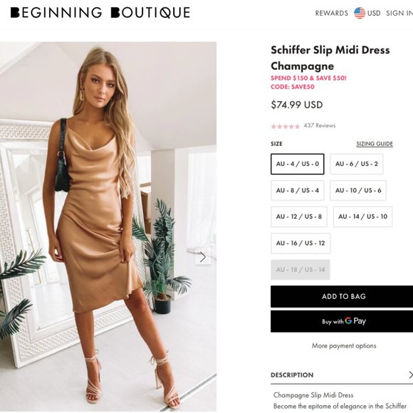 Satin Midi Slip Dress | 4/Small - Picture 2 of 7